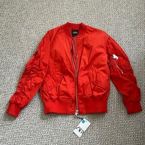 New Zara Men Red Orange Bomber Jacket Top Coat M
